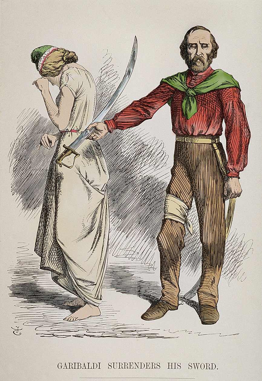 Alegoria de Garibaldi, largando a espada e deixando Roma, 1849 de English School