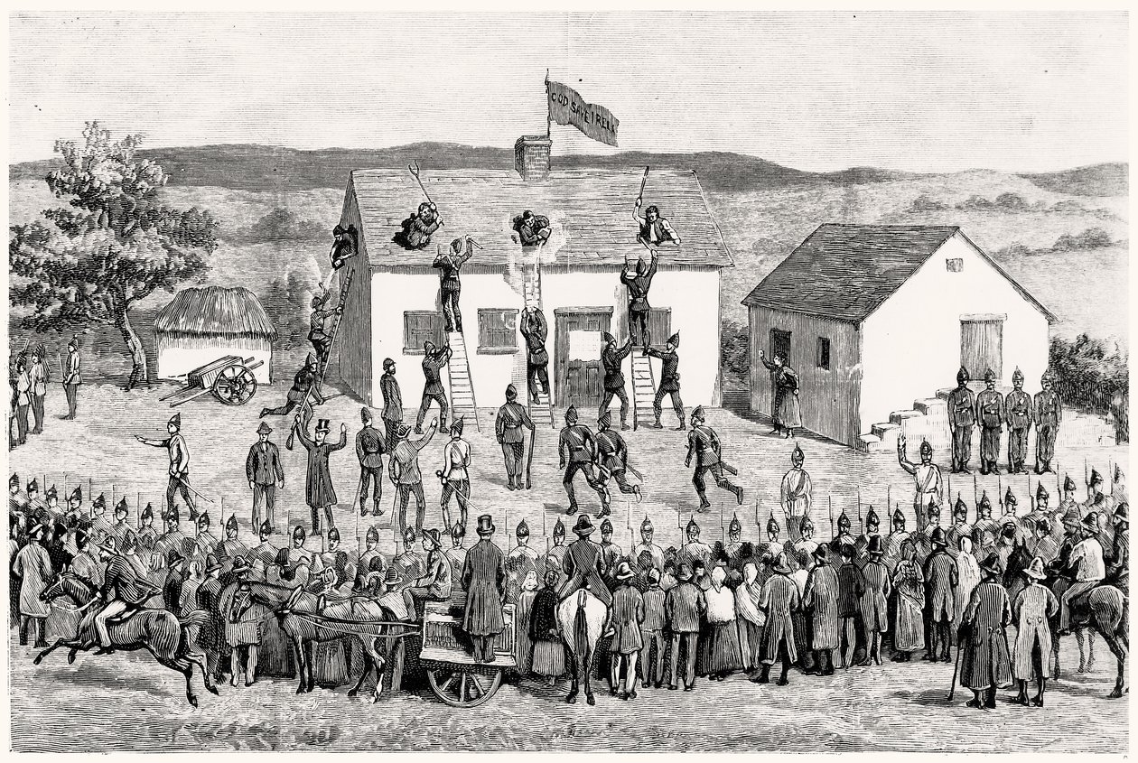 Um despejo de um dos inquilinos de Lord Clanricardes, Woodford, Condado de Galway de English School