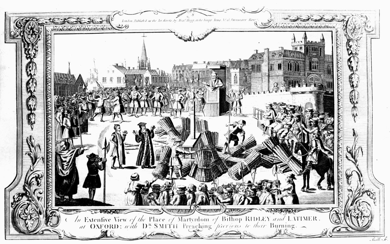 Uma Visão Extensiva do Lugar do Martírio do Bispo Ridley (c.1500-55) e Latimer (c.1485-1555) em Oxford com o Dr. Smith Pregando Antes de Sua Queima de English School