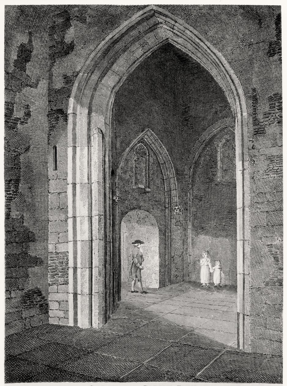 Vista Interior do Pórtico da Igreja Paroquial de St. Alphage, London Wall; anteriormente a capela do convento de Elsynge Spital, bar. por Robert Wilkinson, 1815 de English School
