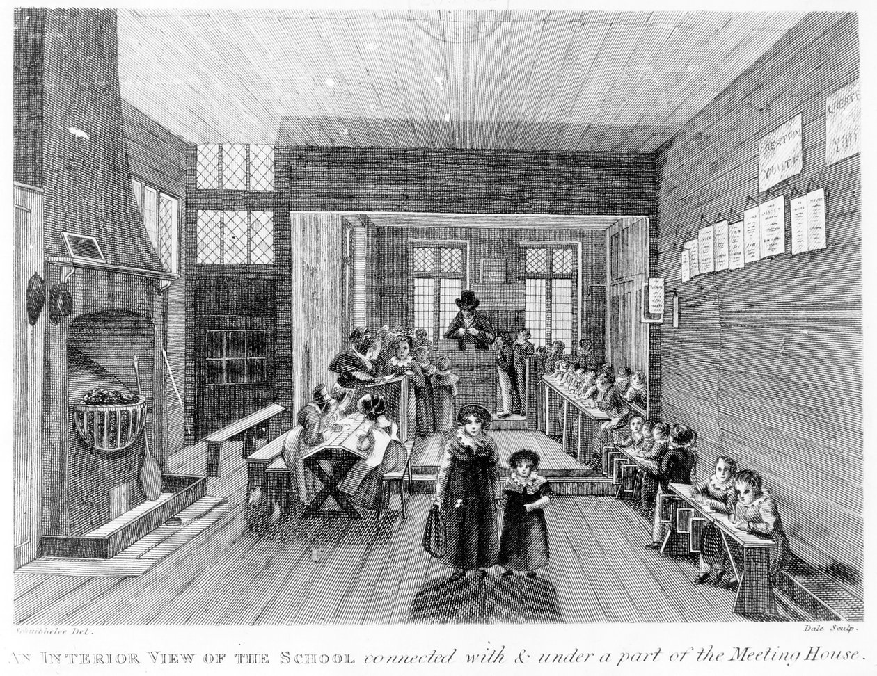 Uma visão interior da escola, publicada por R. Wilkinson, de 125 Fenchurch St., Londres, 1822 de English School