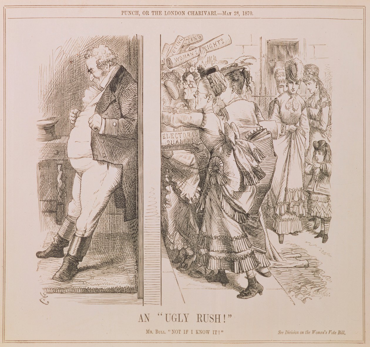 Uma &39;Ugly Rush&39;, Cartoon da revista Punch, pub. 1870 de English School