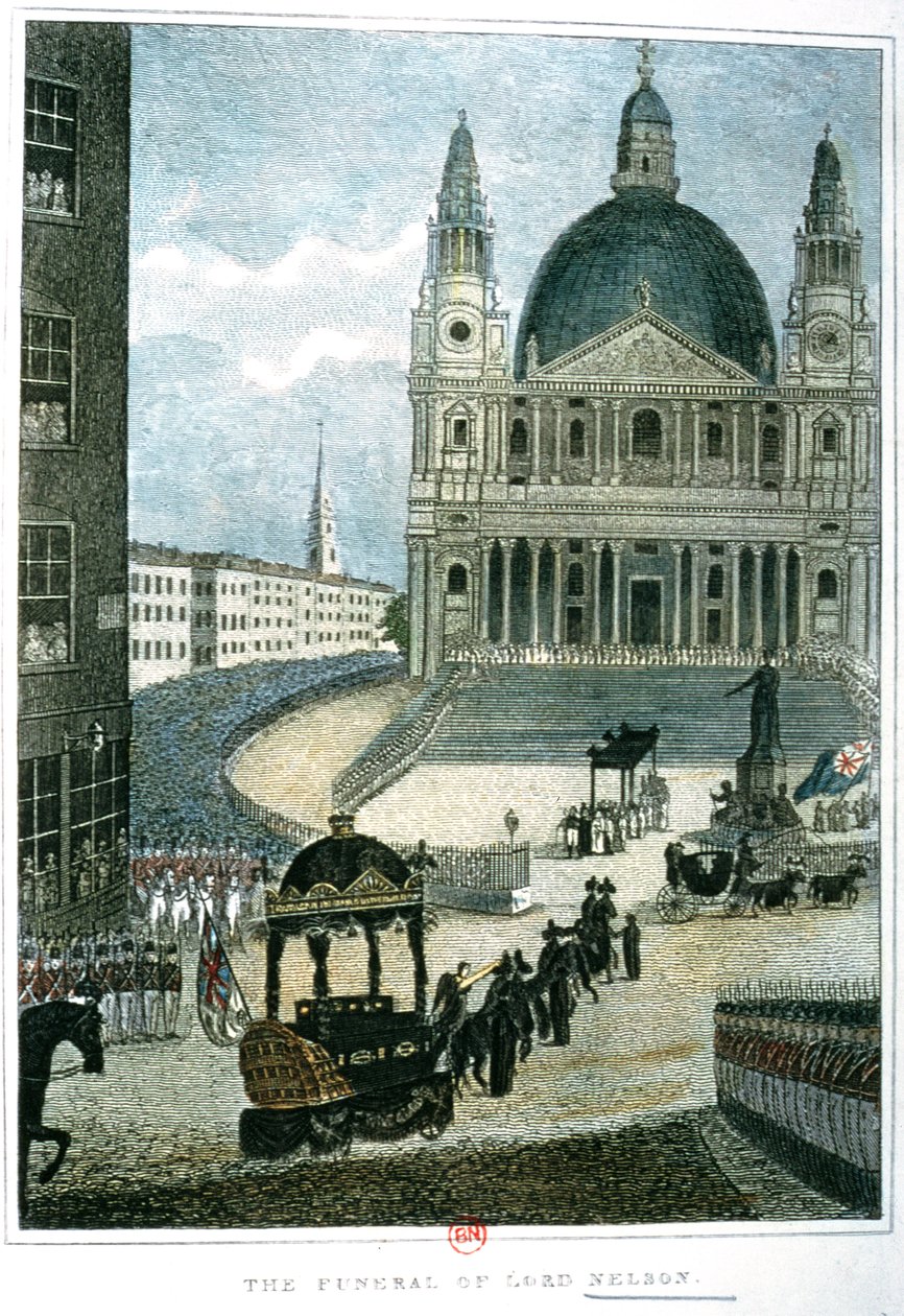 Uma representação exata do grande carro fúnebre que transportou o corpo de Lord Nelson do Almirantado para a Catedral de São Paulo em 9 de janeiro de 1806 de English School