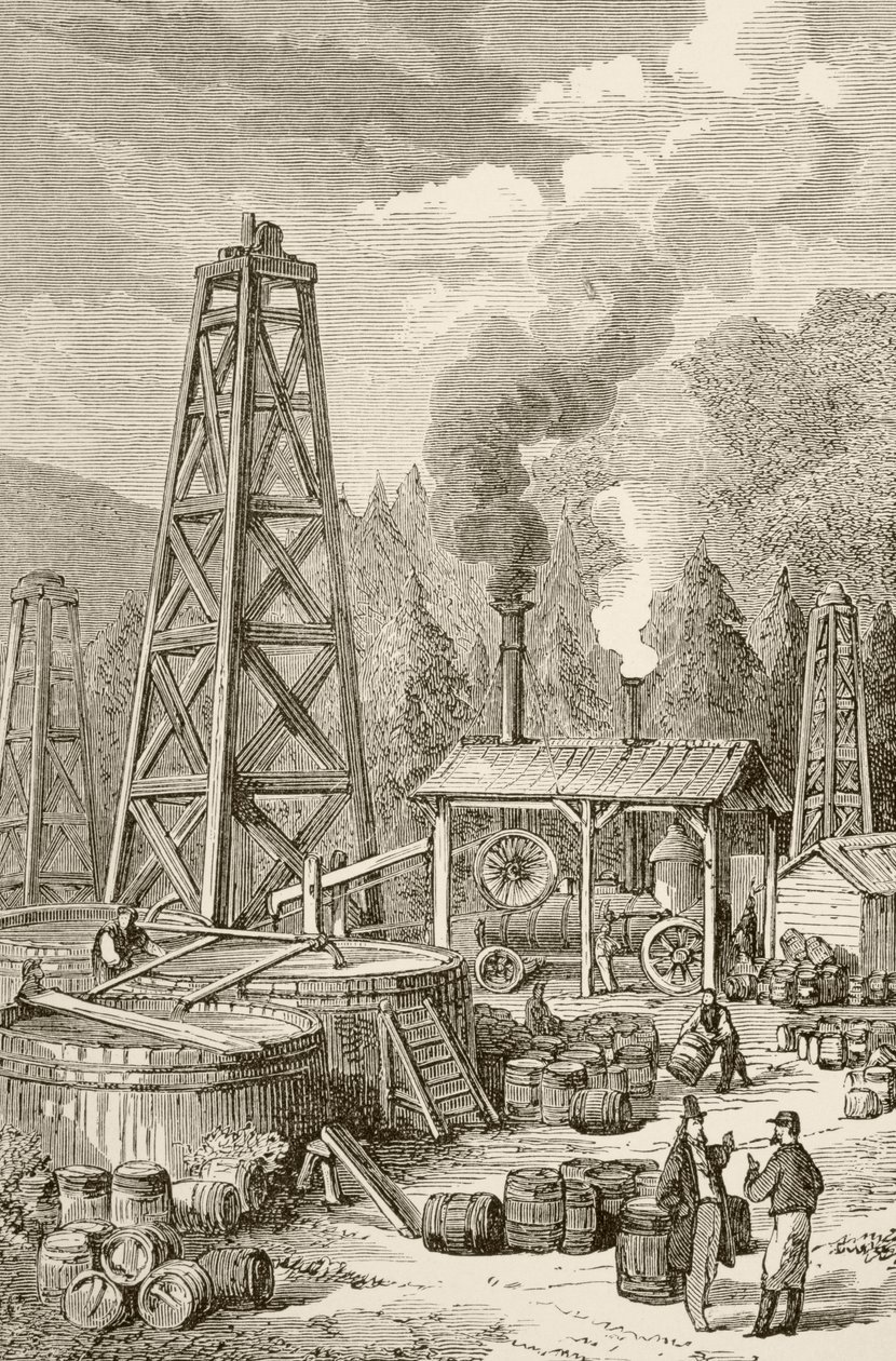 Um poço de petróleo no século XIX na Pensilvânia, EUA de English School