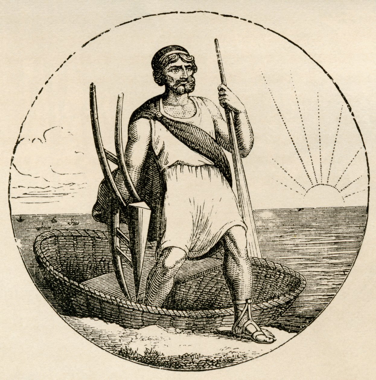Britânico antigo com um coracle e arado, de "os habitantes do mundo" por GT Bettany, publicado em 1888 de English School