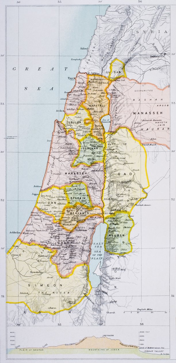 Palestina Antiga, do Atlas dos Cidadãos do Mundo, publicado em Londres, c.1899 de English School