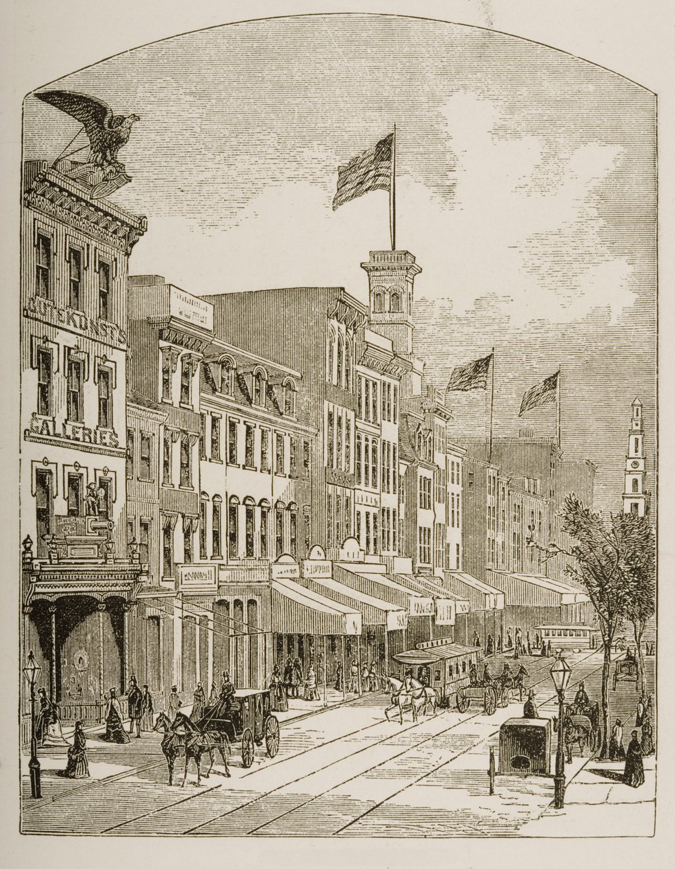 Arch Street, Filadélfia, em c.1870, de &39;American Pictures&39; publicado pela Religious Tract Society, 1876 de English School