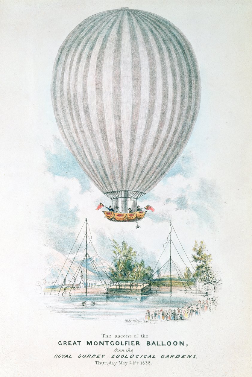 Subida do grande balão de Montgolfier, 1838 de English School