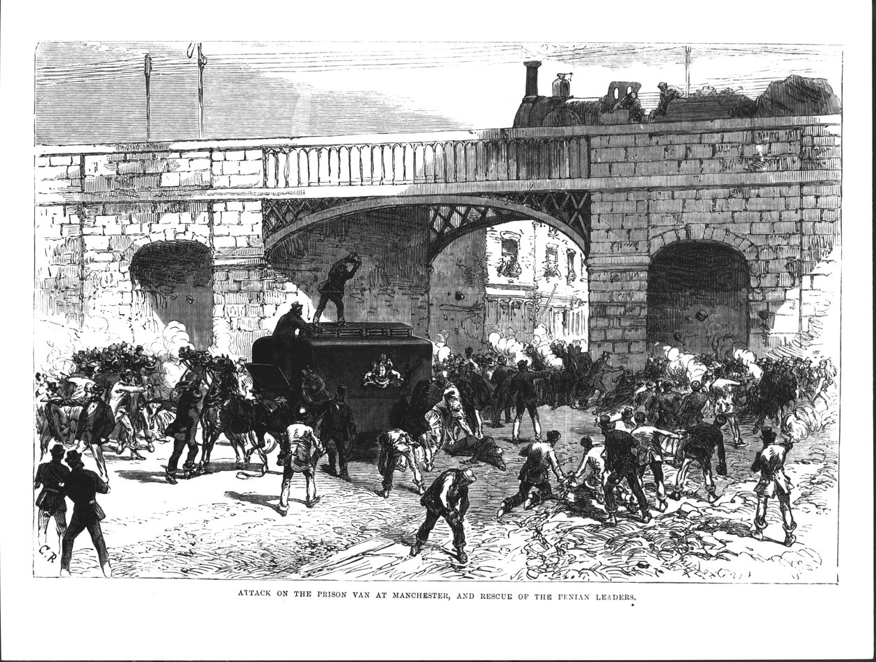 Ataque à Furgão da Prisão em Manchester e o Resgate dos Líderes Fenianos Allan, Larkin e O&39;Brien, 1860 de English School