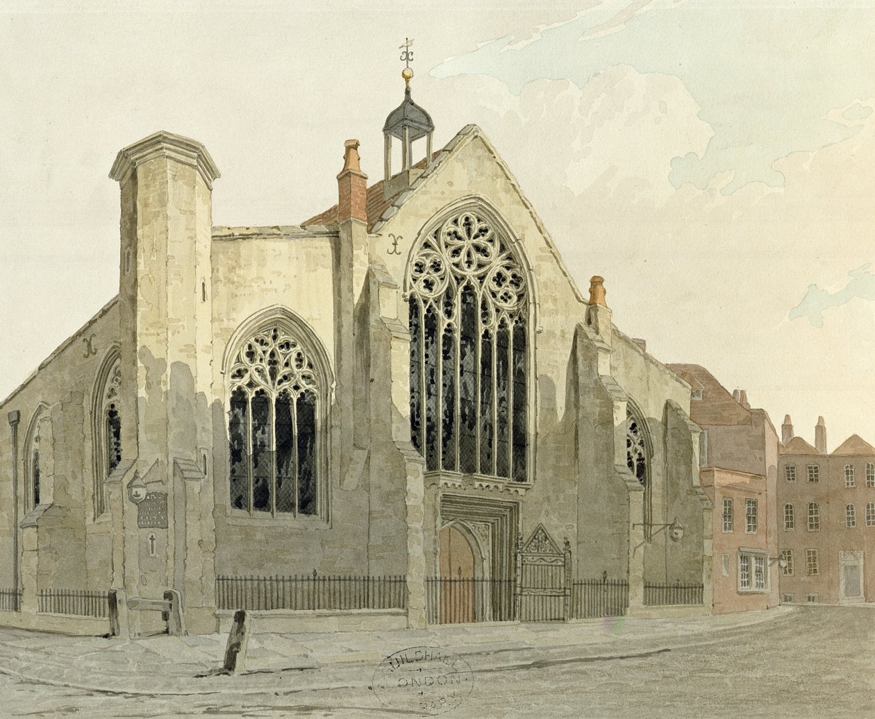 Igreja de Austin Friars, Broad Street, do noroeste, c.1780 (wc no papel) de English School