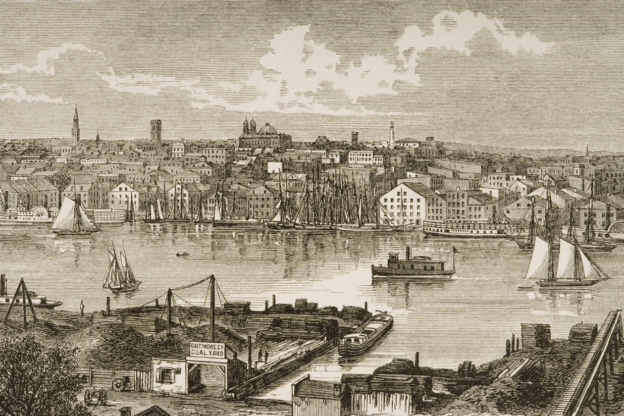 Baltimore, em c.1870, de &39;American Pictures&39; publicado pela Sociedade de Tratados Religiosos, 1876 de English School