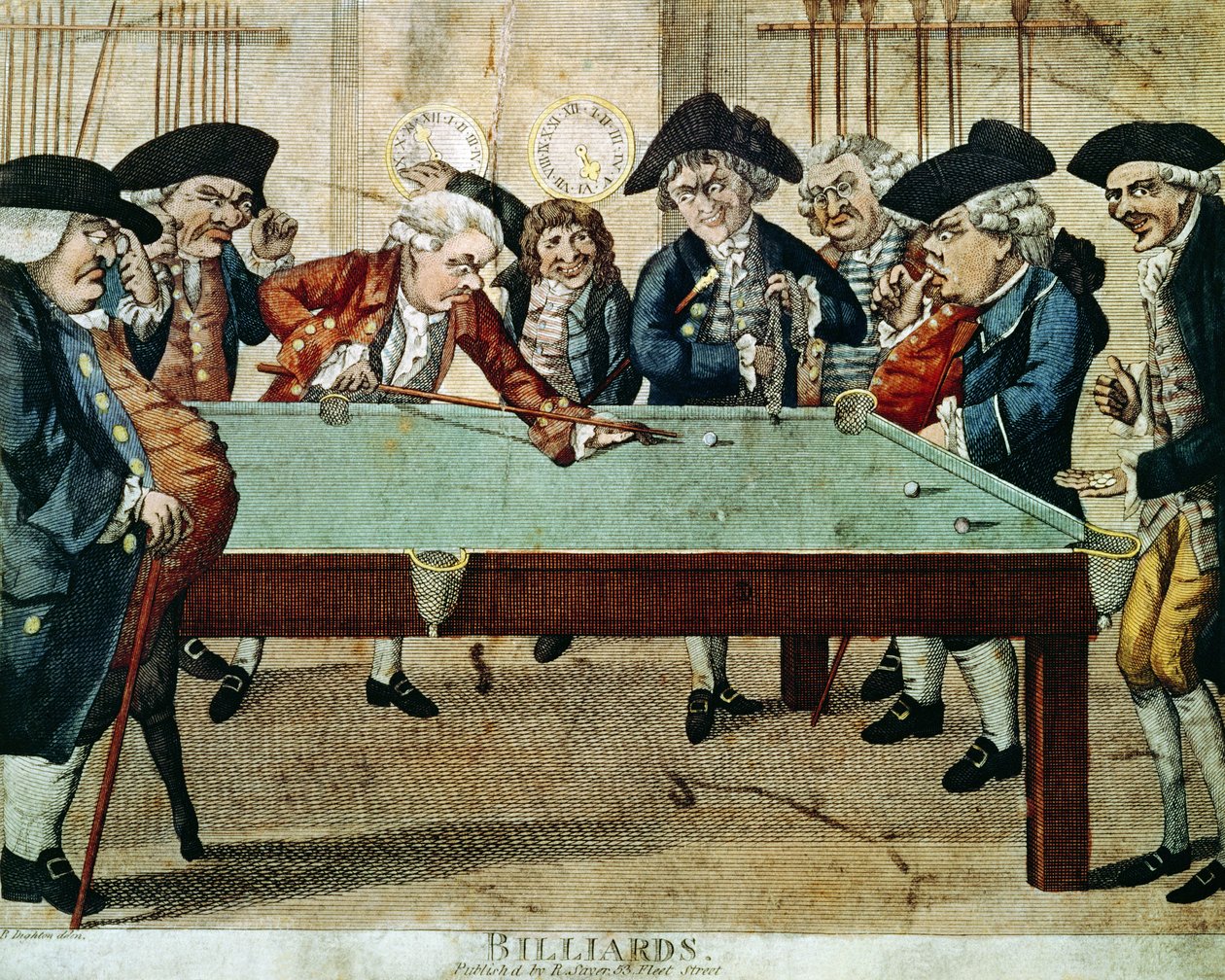 Bilhar, gravura do século XVIII por R.Sayer de English School