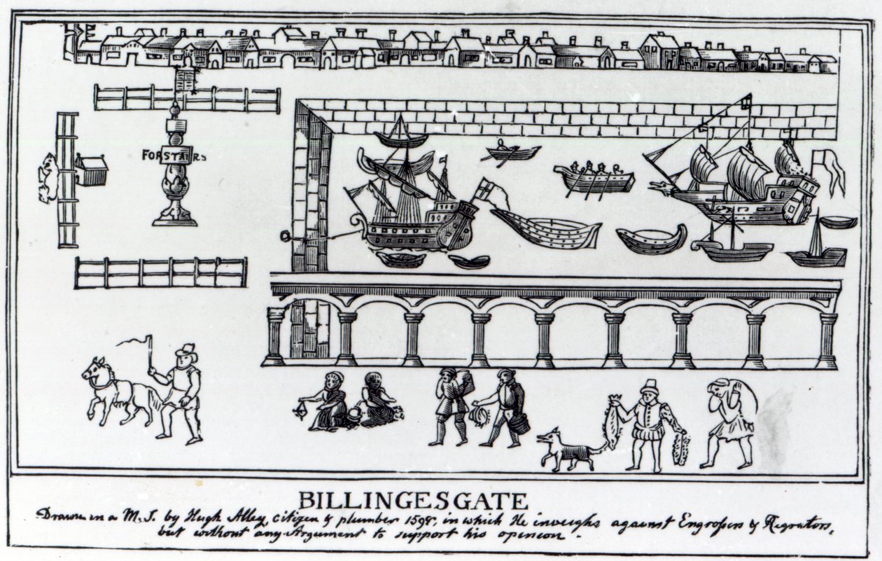 Billingsgate Market, Londres, depois de um desenho original de c.1598 de English School