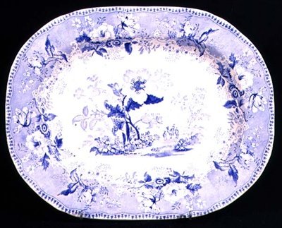 Prato de carne azul e branca decorado no padrão Botanic Beauties, Elkin & Newton, 1844-45 (cerâmica) de English School