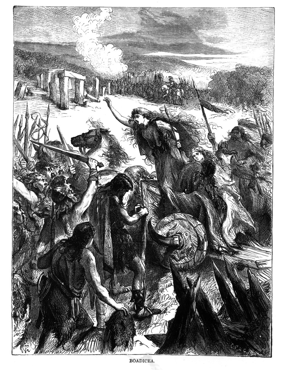 Boadicea Inciting the Iceni contra os romanos de English School