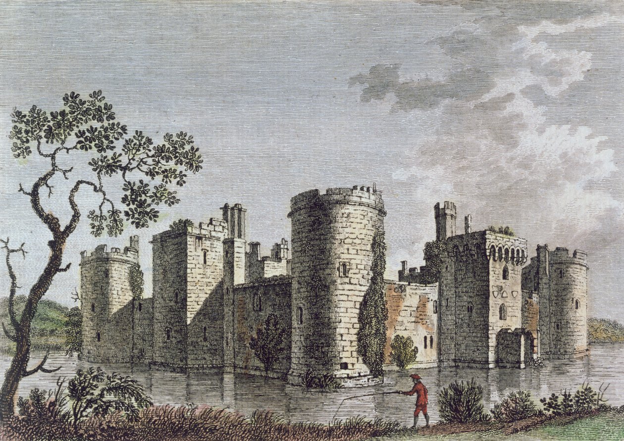 Bodiam Castle, Sussex, 6 de julho de 1777 (gravura a cores) de English School