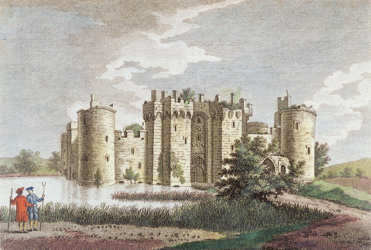 Bodiam Castle, Sussex, 7 de janeiro de 1778 (gravura a cores) de English School