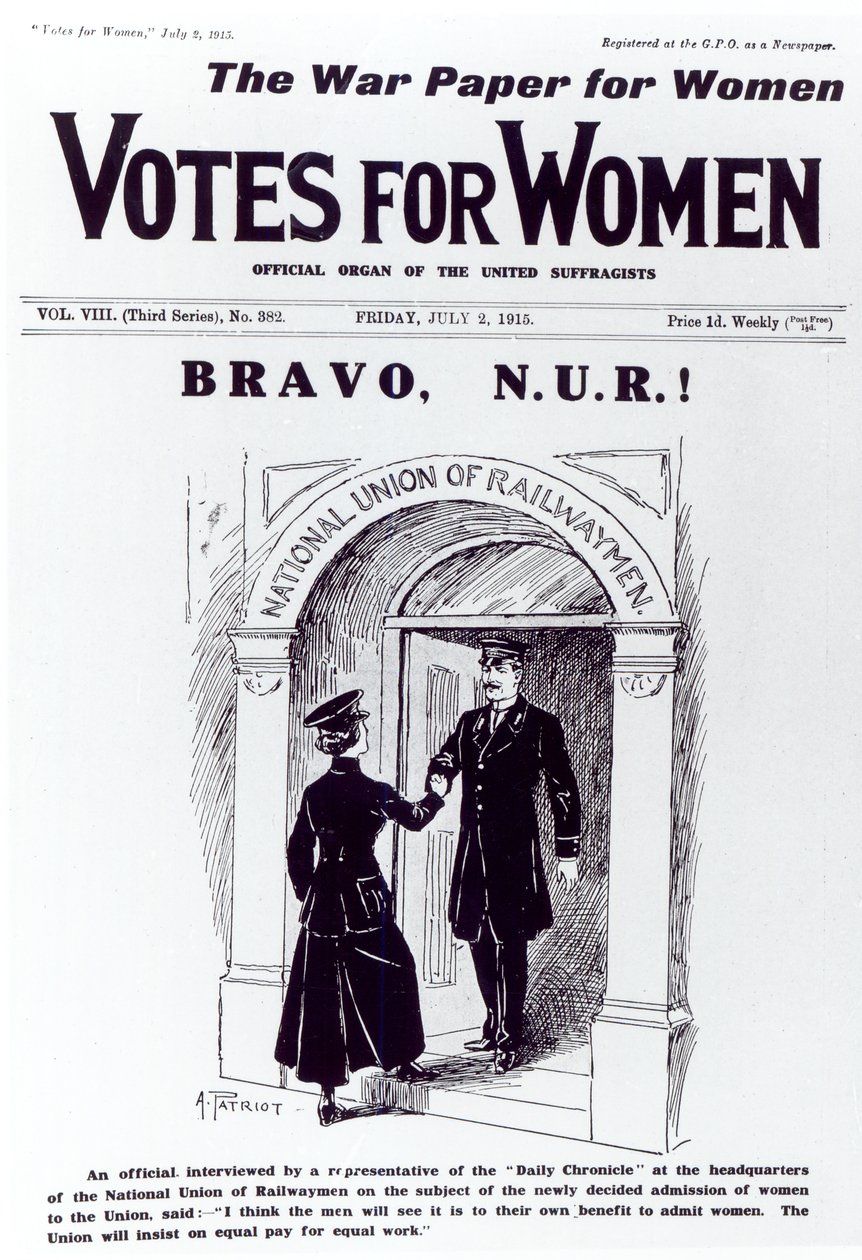 Bravo, NUR !, capa de &39;Votos para Mulheres&39;, 2 de julho de 1915 de English School