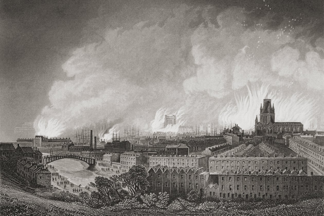 Bristol, Inglaterra, durante os tumultos em 1831, 1883 de English School