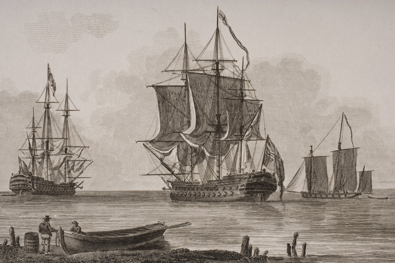 Homens britânicos da guerra, gravados por Thomas Milton (1743-1827) 1820 de English School