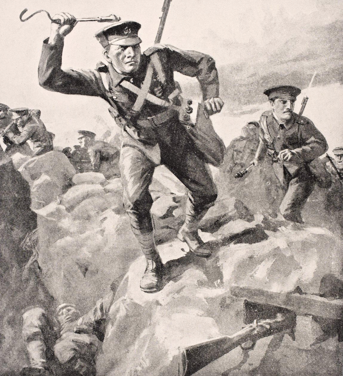 Tropas britânicas atacam trincheiras alemãs com granadas de mão, de &39;The War Illustrated Album deLuxe&39;, publicado em Londres, 1916 de English School