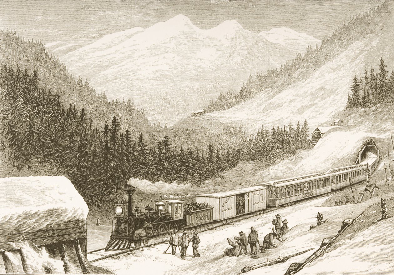 Portando correio dos Estados Unidos através da Sierra Nevada em 1870, da "American Pictures", publicado pela The Religious Tract Society, 1876 de English School