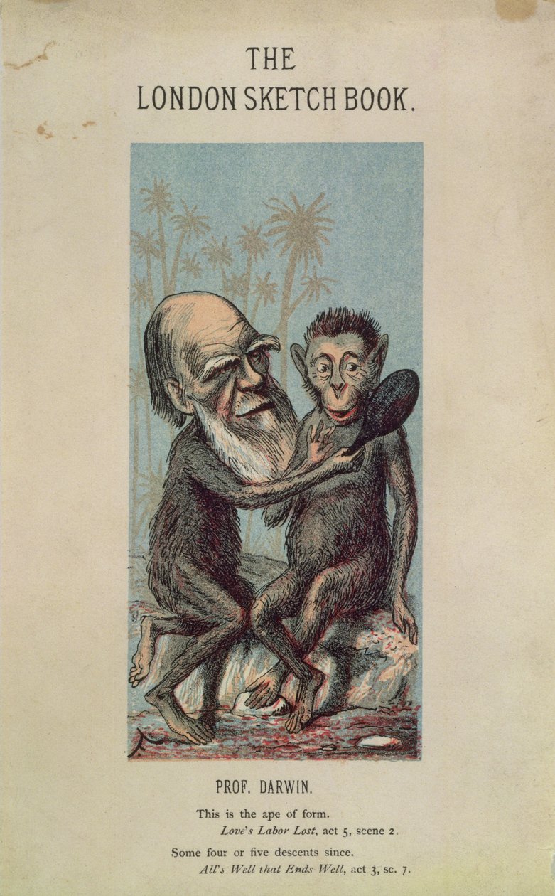Desenho animado de Darwin com um macaco, do London Sketch Book, abril de 1874 Vol. 1 No. 4 de English School