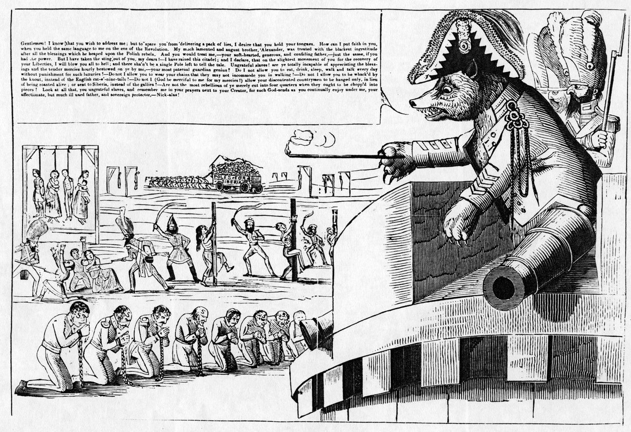 Desenhos animados do czar Nicolau I como urso, c. 1830s de English School