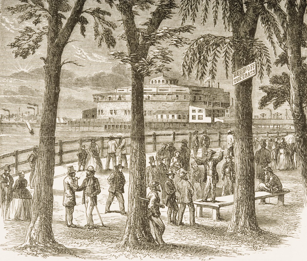 Castle Garden e Battery Park, Nova York, em c.1870, da American Pictures, publicado pela Sociedade de Tratados Religiosos, 1876 de English School