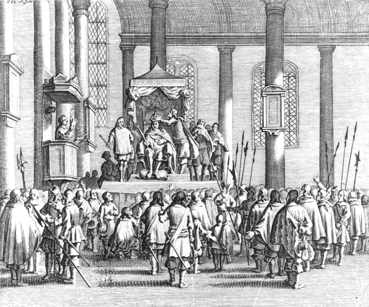 Charles II (1630-85) coroado em Scone, 1651 de English School