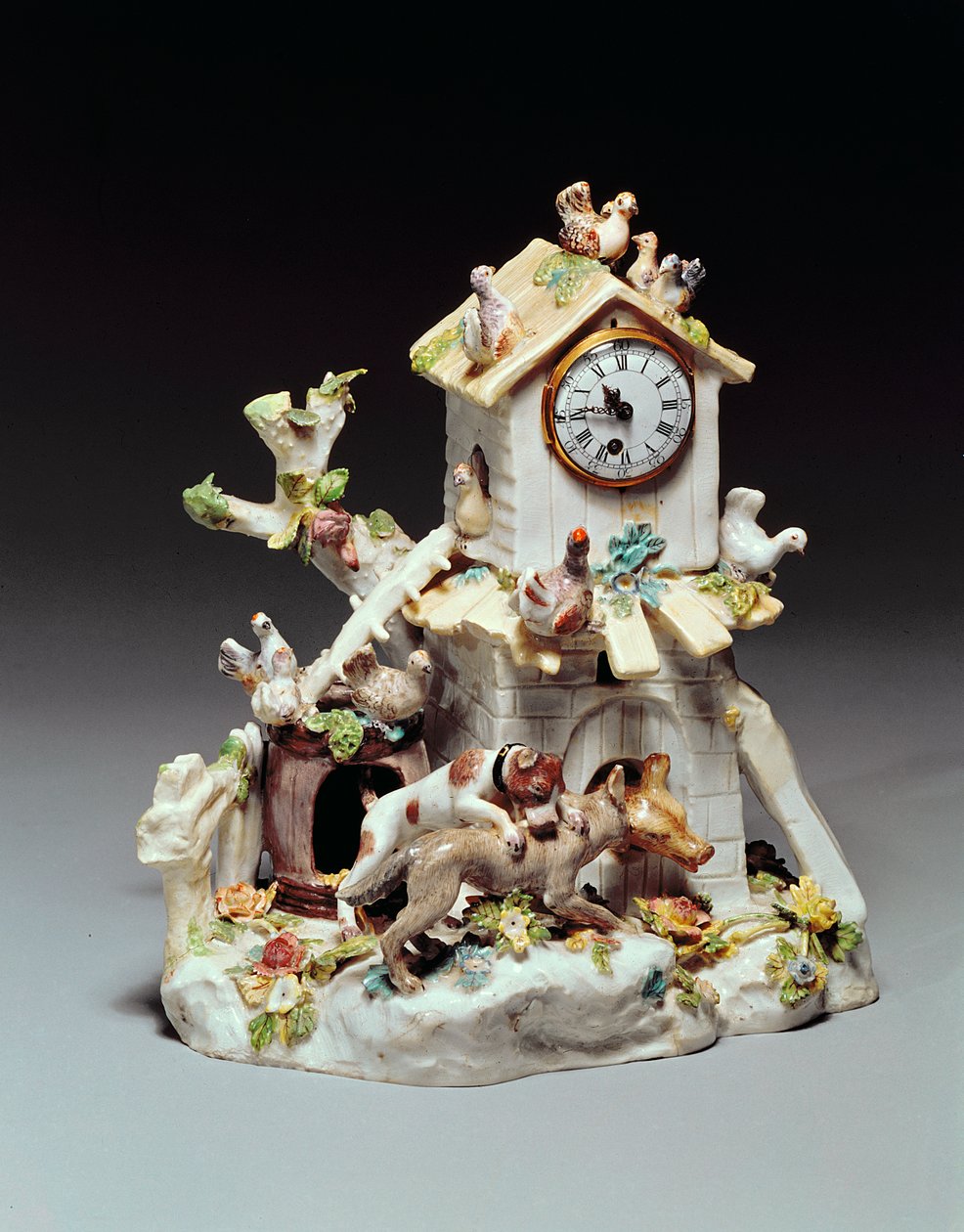 Chelsea porcelana caso de relógio de capoeira, período âncora vermelha, c.1755 de English School