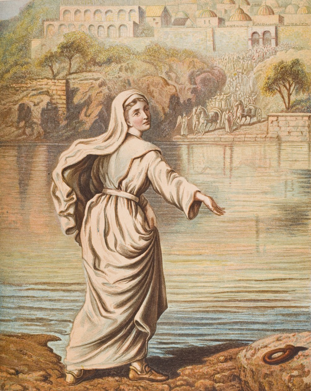 Christiana entrando no rio, ilustração de &39;The Pilgrim&39;s Progress&39;, de John Bunyan (1628-88) de English School