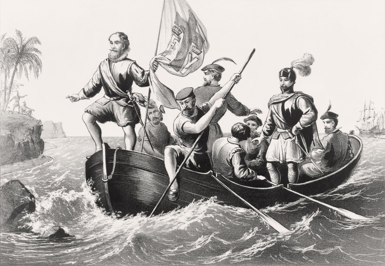 Cristóvão Colombo pisa em San Salvador em 12 de outubro de 1492 de English School