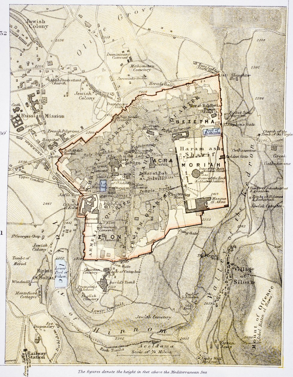 Mapa da cidade de Jerusalém na década de 1890, do Atlas do Mundo do Cidadão, publicado em Londres, c.1899 de English School