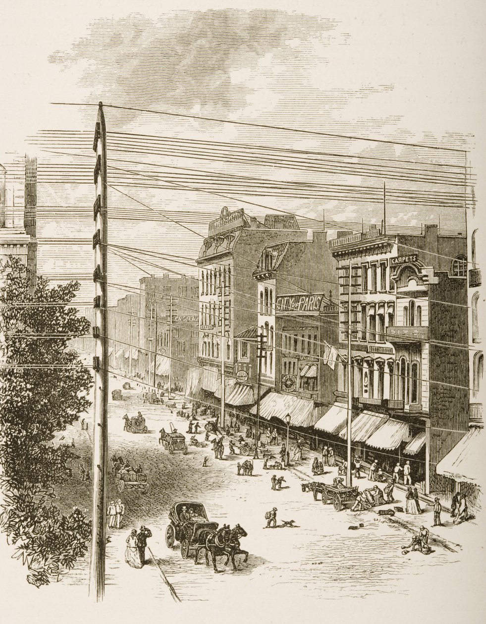 Clark Street, Chicago, em c.1870, de &39;American Pictures&39; publicado pela Religious Tract Society, 1876 de English School