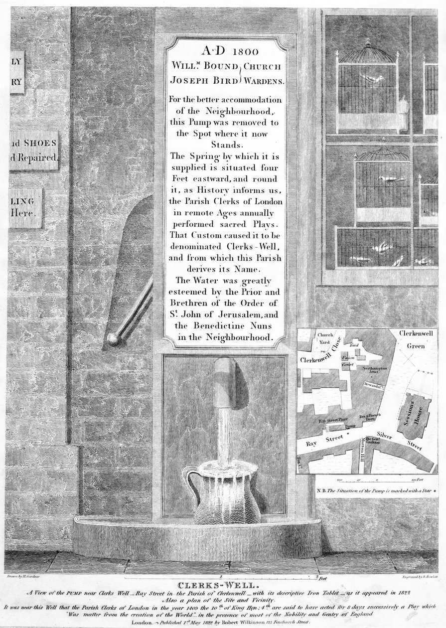 Clerken-Well, Clerkenwell, Londres, publicado em 1822 de English School