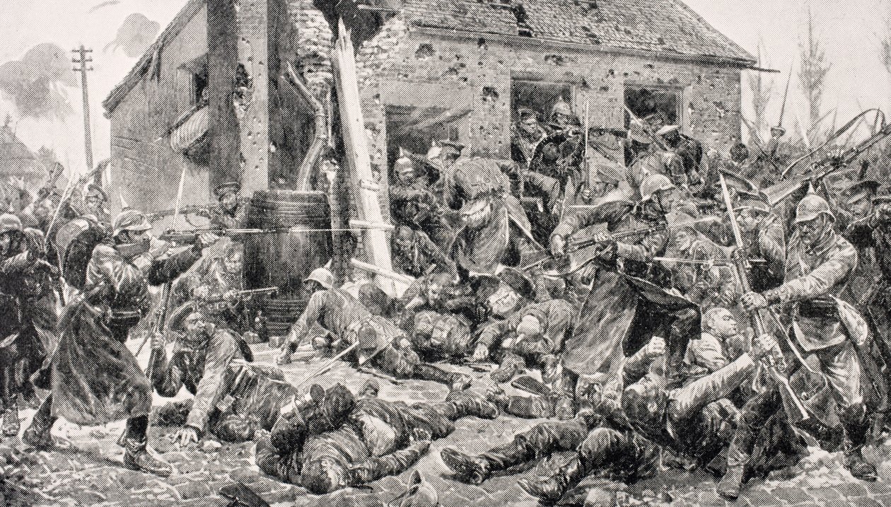 Ação de Coldstream Guards, Landrecies, 24 de agosto de 1914, de &39;The War Illustrated Album deLuxe&39;, publicado em Londres, 1916 de English School