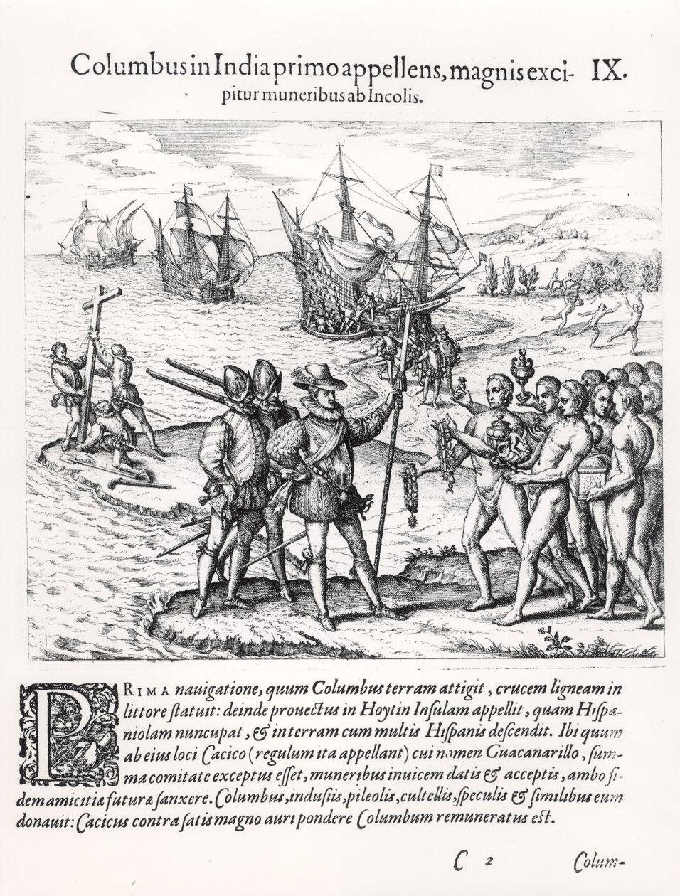 Columbus no que foi chamado pela primeira vez Índia, saudada pelos índios com presentes de English School
