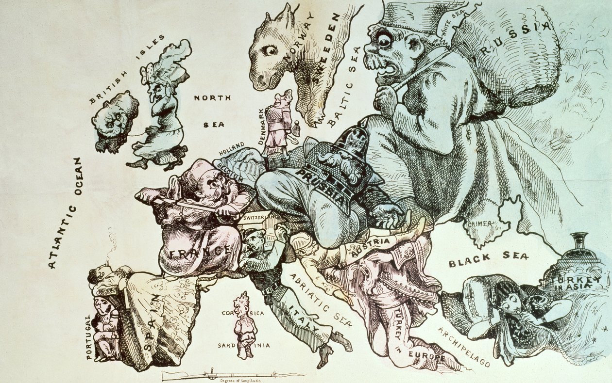 Mapa cômico da Europa por Frederick Rose, c.1870 de English School