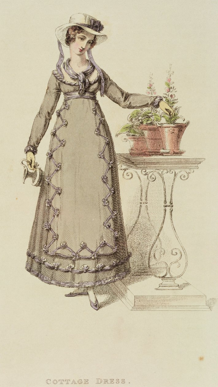 Vestido Cottage, de Ackermanns Repository of Arts, setembro de 1820 de English School