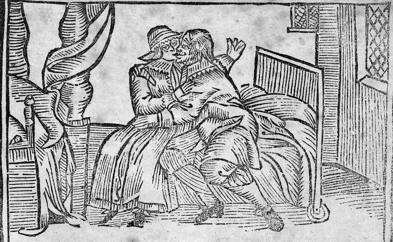 Casal se beijando, ilustração do &39;Roxburghe baladas&39; de English School