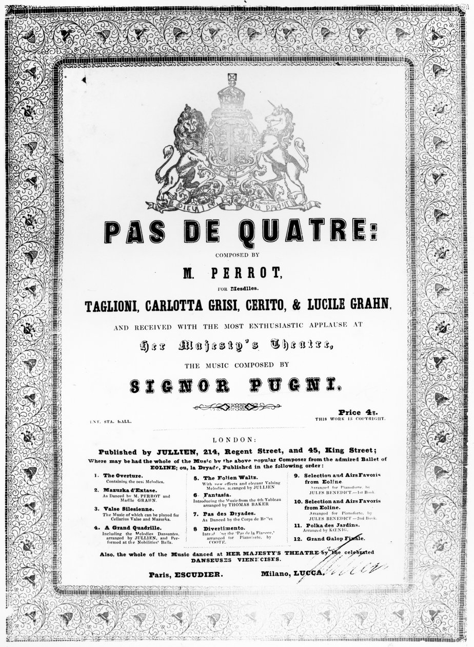 Capa da partitura de &39;Pas de Quatre&39; de Jules Perrot, c.1845 (papel impresso) de English School