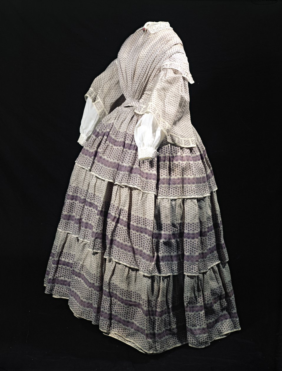 Vestido de crinolina, 1850-60 (musselina estampada) de English School