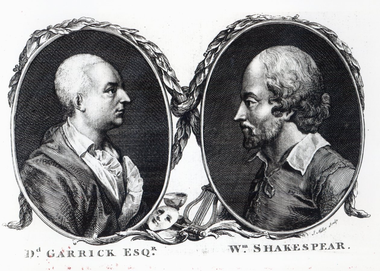 David Garrick e Shakespeare, gravados por J. Miller de English School