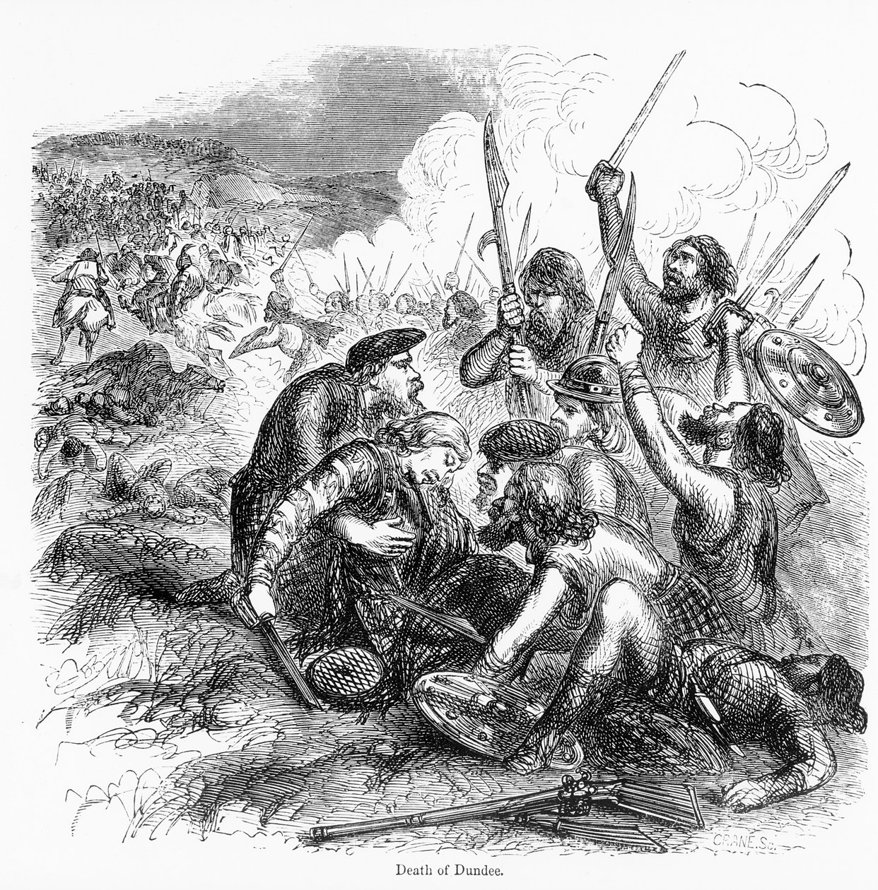Morte de Dundee em 1675, gravado por Crane de English School