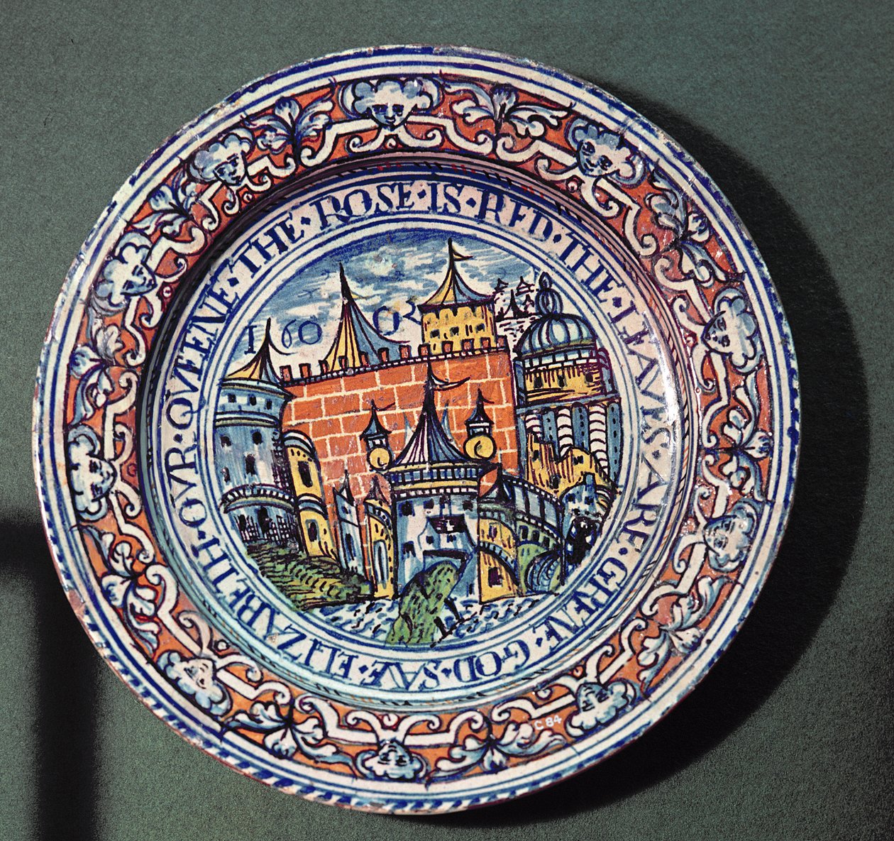 Prato de Delft com vistas da Torre de Londres, de cima, c.1600 (cerâmica) de English School