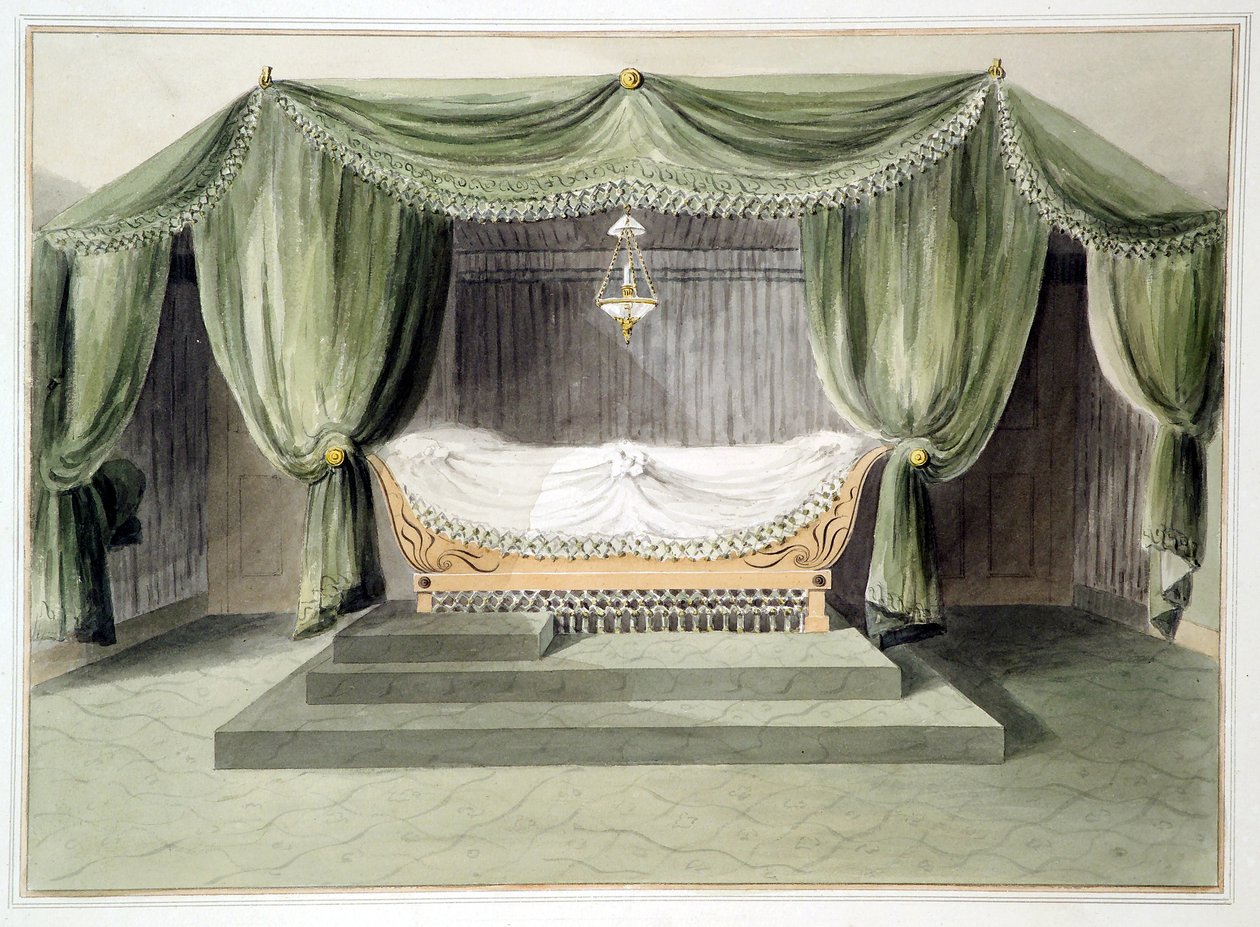 Design para uma sala de tendas, c.1806 (wc sobre lápis sobre papel) de English School