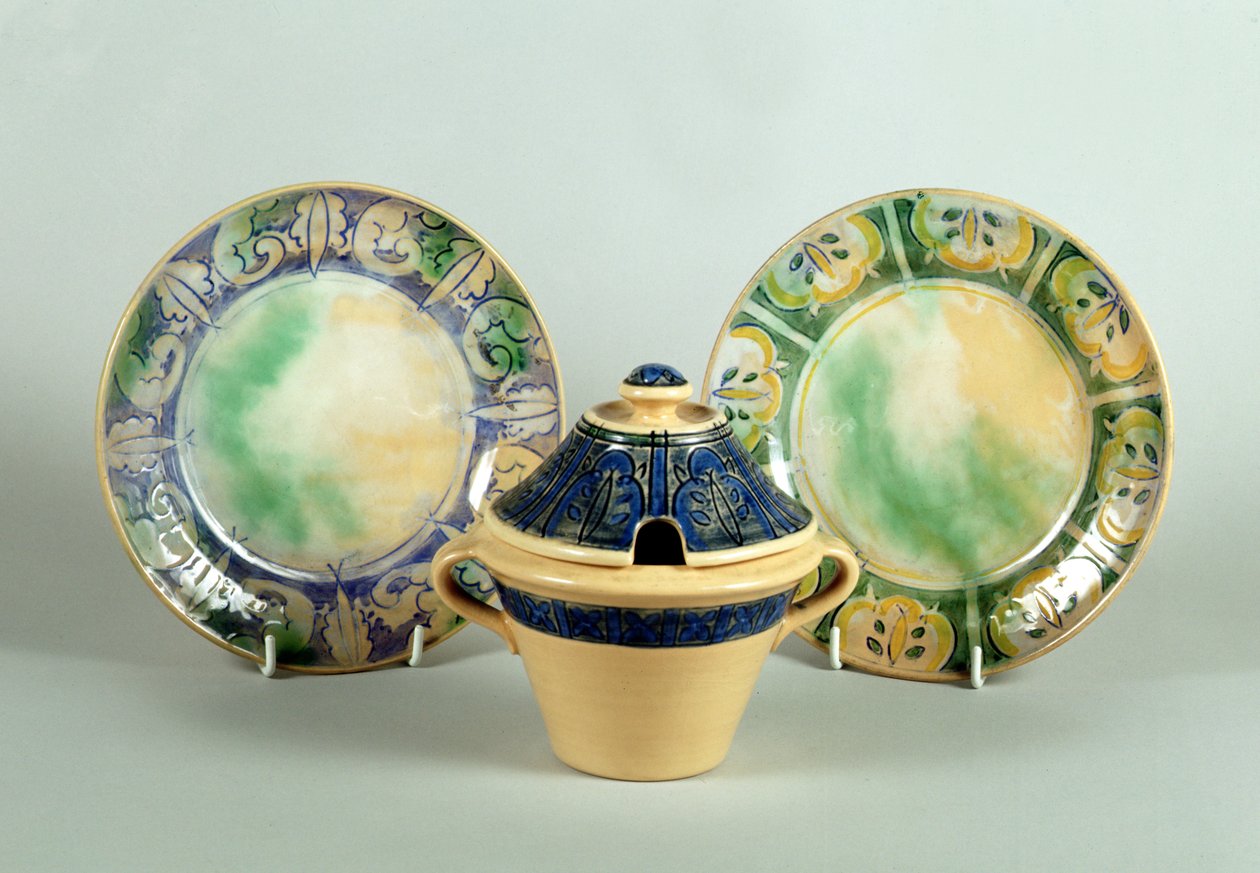 Pratos laterais Doulton e pote de geléia, c.1930 (cerâmica) de English School