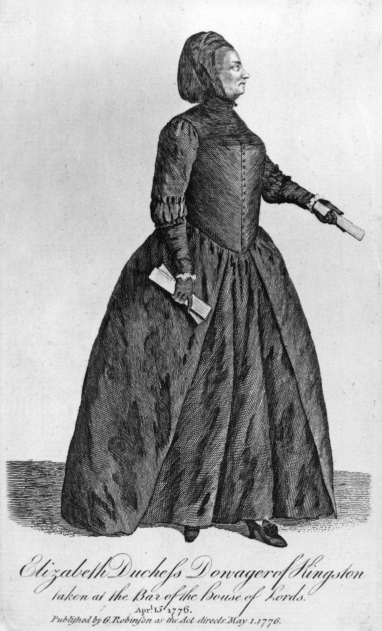 Elizabeth Chudleigh, condessa de Bristol e duquesa de Kingston, 1776 (mezzotint) de English School