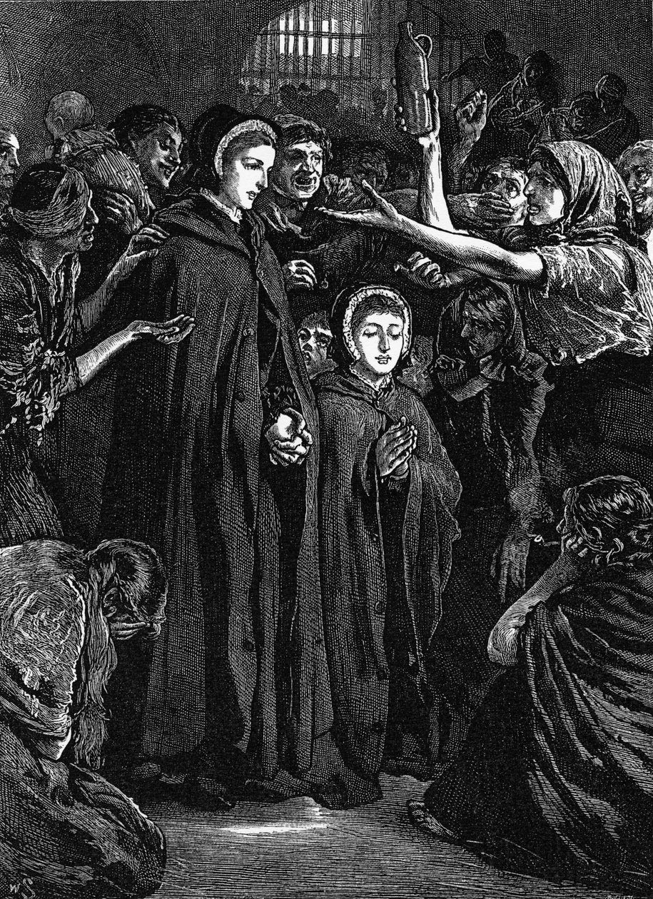 Elizabeth Fry e Anna Buxton visitando a prisão de Newgate de English School